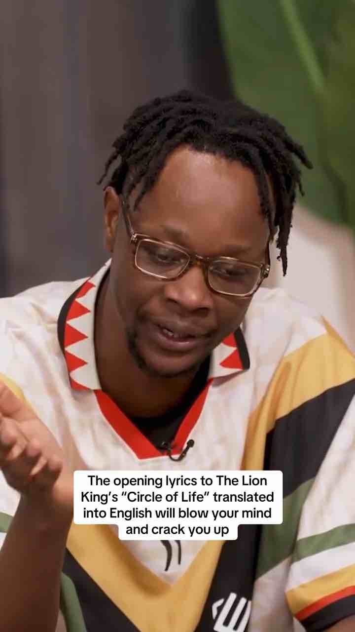 African man explains Lion King song in Zulu.

“Nants ingonyama bagithi Baba / Sithi uhm ingonyama"
-> Literal Translation: "Here comes a lion, father / Oh yes, it