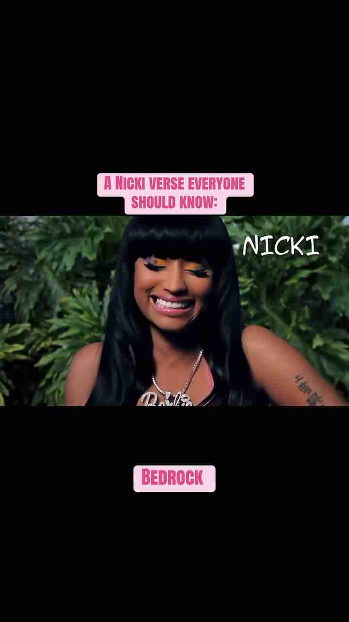 Nicki Minaj - OK, I get it
Let me think, I guess it's my turn
Maybe it's time to put this pussy on ya sideburns
He say I'm bad, he probably right
He pressing me like button-downs on a Friday night (ha-ha)
I'm so pretty like
Be on my pedal bike
Be on my low starch
Be on my Ecko whites
He say, "Nicki don't stop, you the bestest"
And I just be coming off the top, asbestos

- Nicki Minaj verse from Young Money ft Lloyd - BedRock (2009/2010 Hip-Hop and R&B)