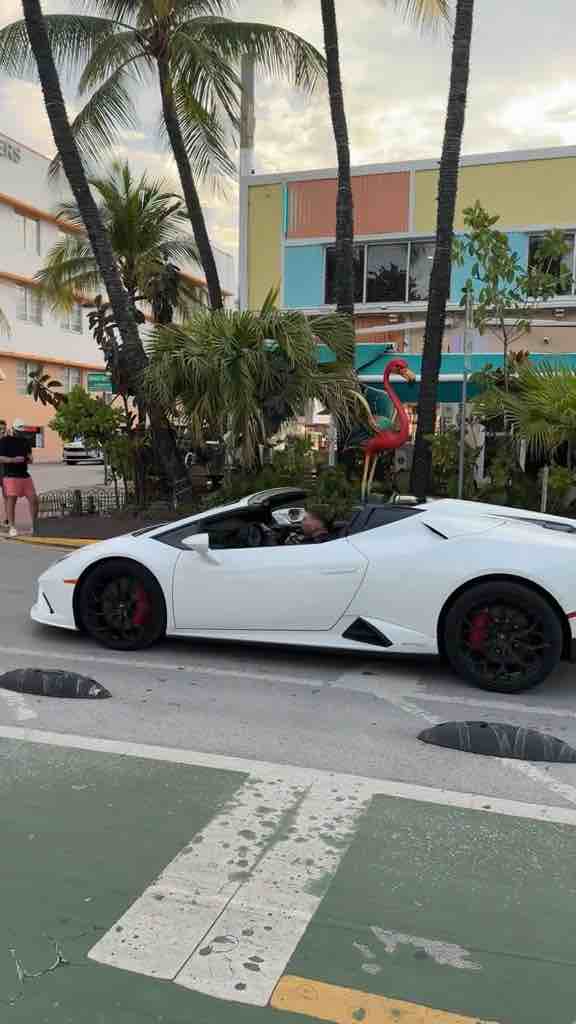 White Lamborghini on Ocean Drive on Miami Beach