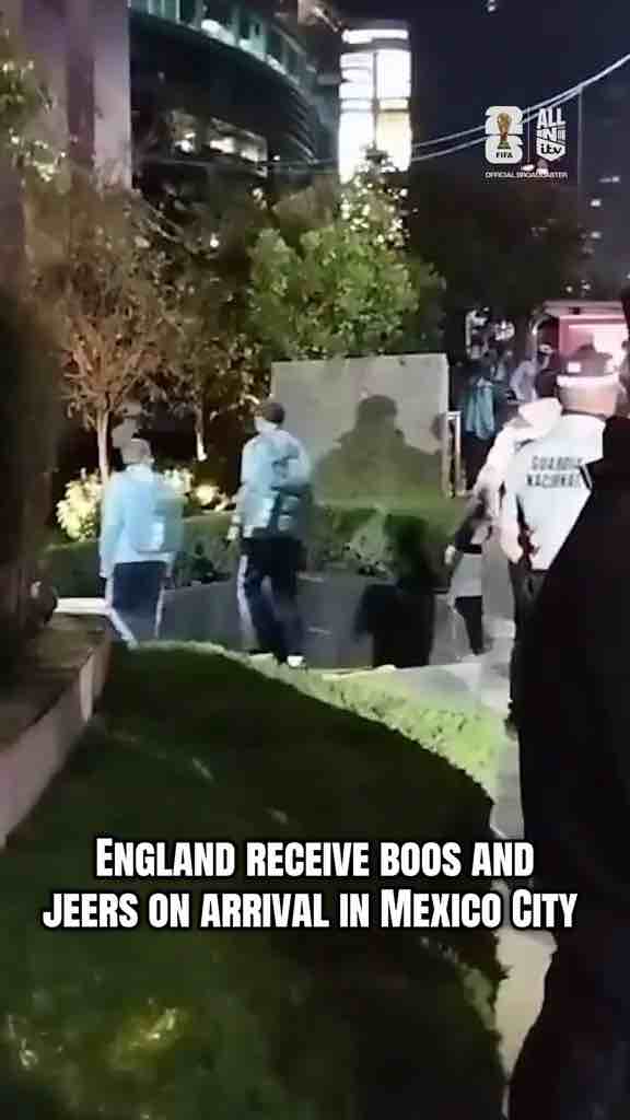 England football team getting booed after arriving in Mexico City before their World Cup game against Mexico