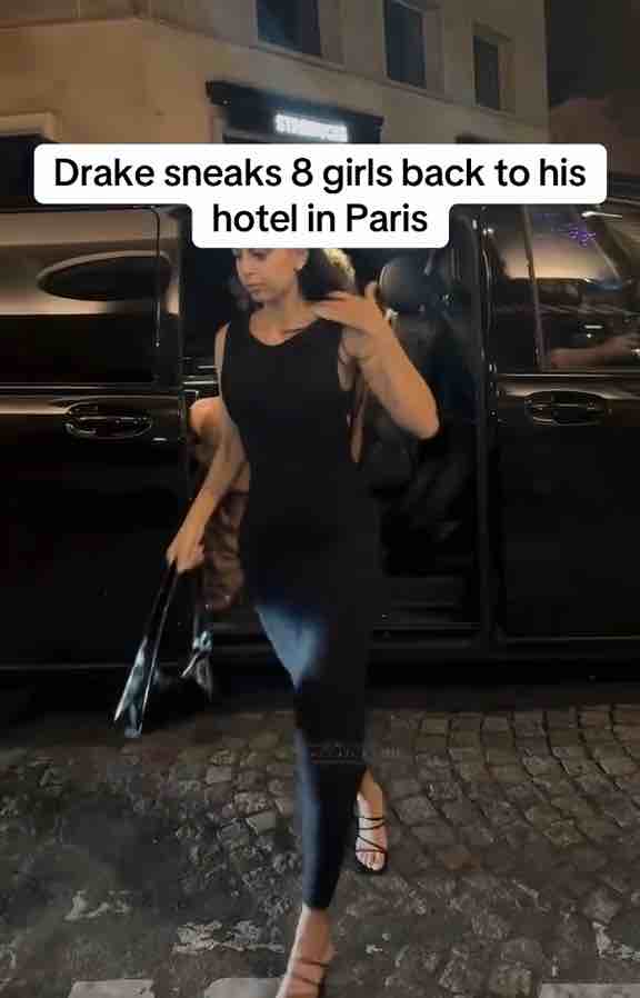 Video of Drake taking group of 6 girls / women to his hotel. The narrator said 7 to 10 but I counted 6.