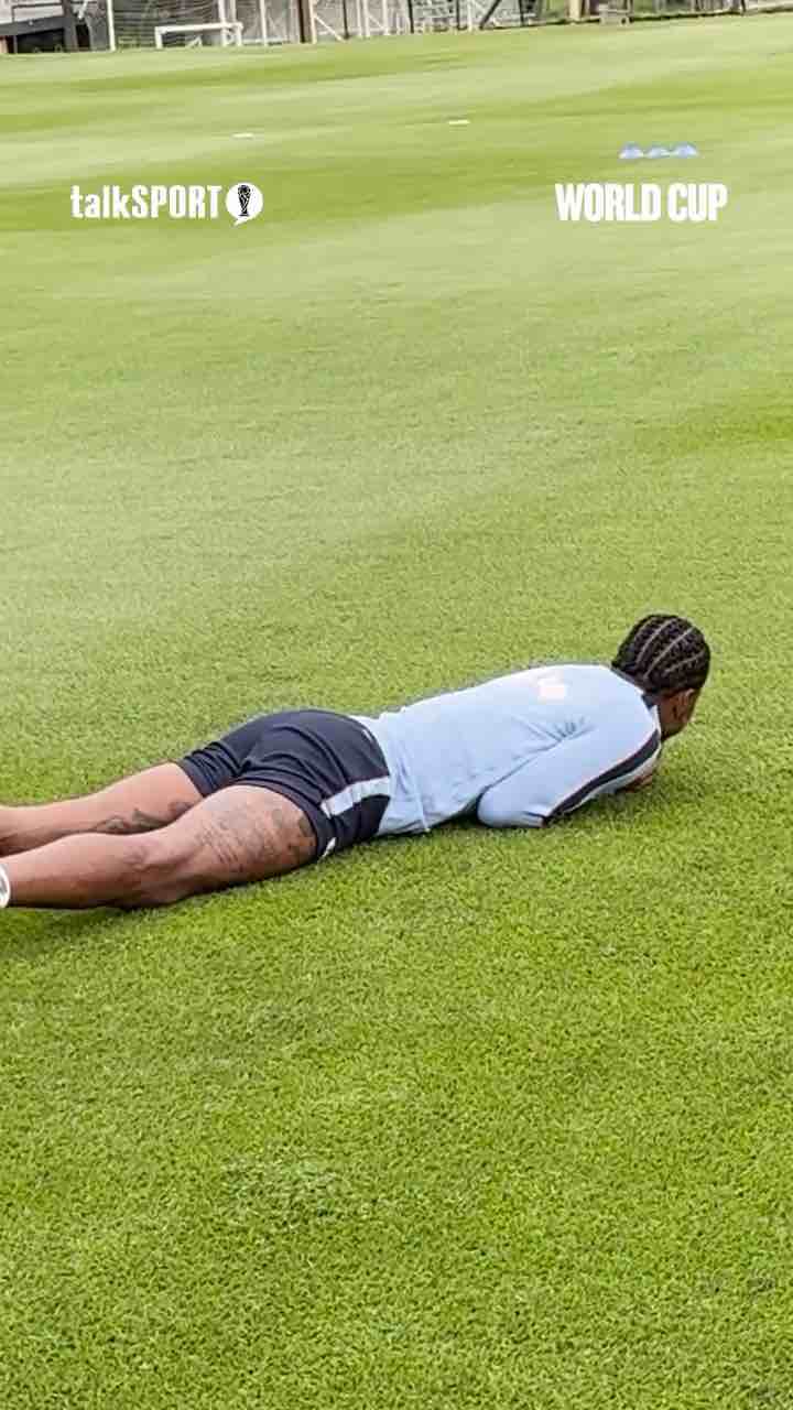 Marcus Rashford nutmegs player during England training for 2026 FIFA World Cup